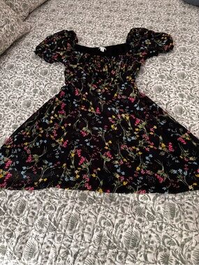 miami Black Floral Mini Dress with Pink, Yellow & Blue Blooms
